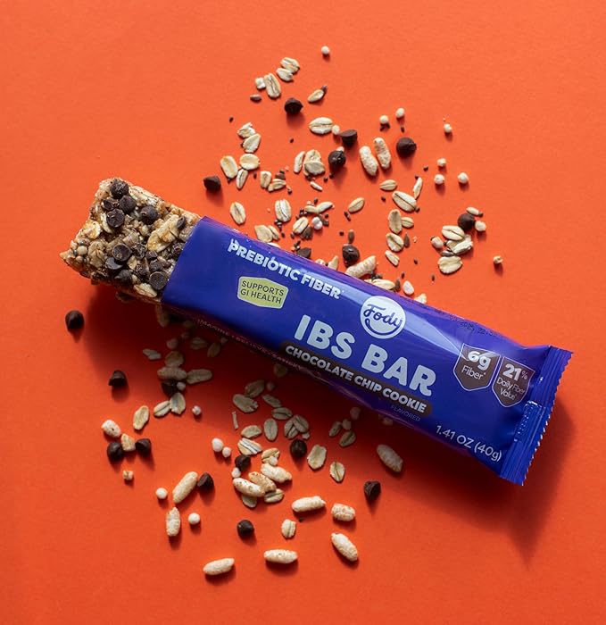 Fody Foods IBS Snack Bars, Chocolate Chip Cookie, 1.41 Oz (Pack of 12), 6g Prebiotic Fiber, Low FODMAP, Gut & IBS Friendly, Lactose Free, Non-GMO, Gluten Free