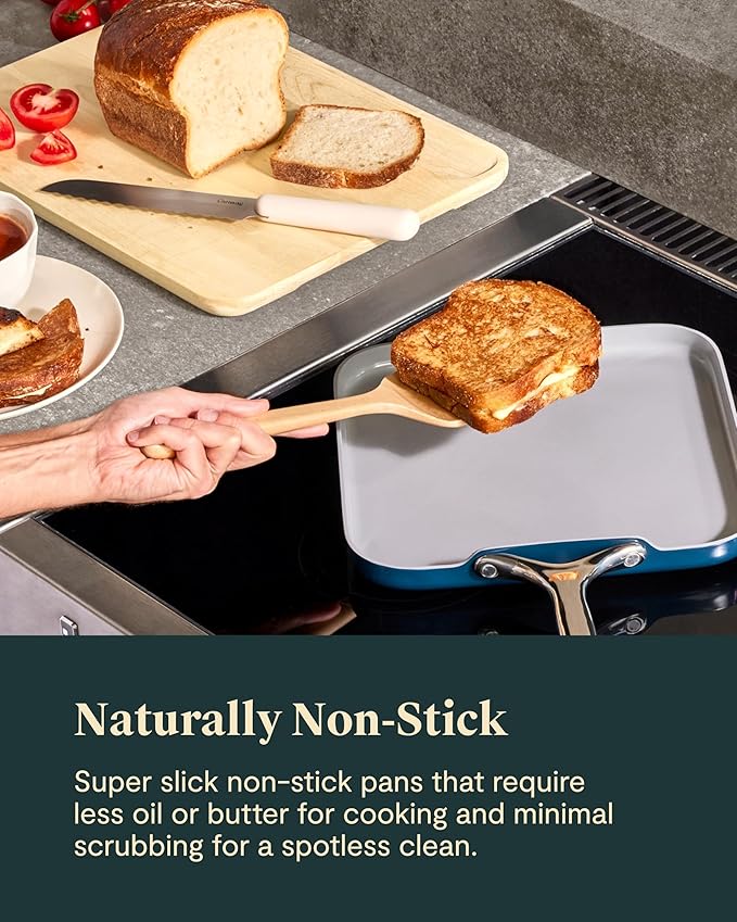 Caraway Square Cookware Set - Square Pans Set - Perfect for Griddling, Toasting, Searing, Roasting, and More - Non-Stick Ceramic Coated Pans - Non Toxic, PTFE & PFOA Free - Gray