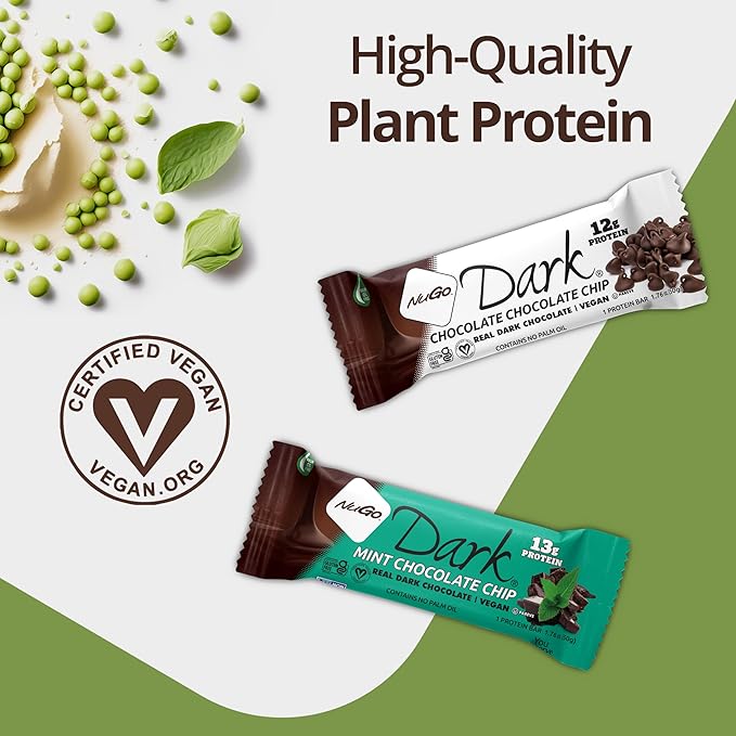 NuGo Dark Chocolate Mocha, 11g Protein Bar, Vegan, Gluten Free, Non-GMO, Kosher Pareve, 24 Count