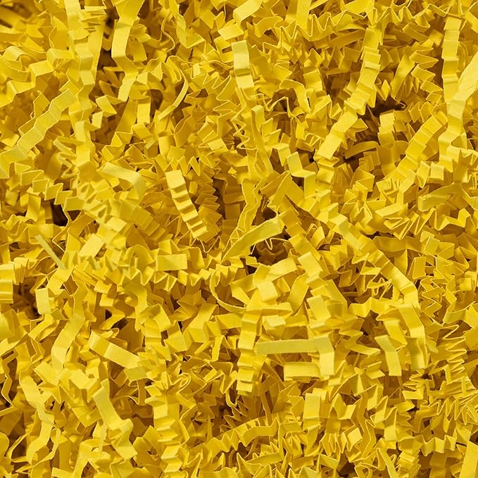 Mefleet 1 LB Crinkle Cut Paper Shred Filler Yellow Crinkle Shredded Paper for Gift Box - Gift Basket Bag Filler - Lemon Grass Cushion Stuffing for Christmas Holiday Packaging Wrapping