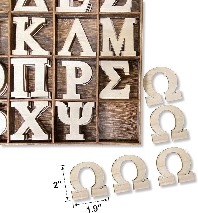 2 Inch 120 Pieces Wooden Greek Letters Bold Font Unfinished Wood Greek Alphabets with Rustic Tray for Large Paddles Embellishment/Sorority/Fraternity/DIY Project/Learning/Wall Decor