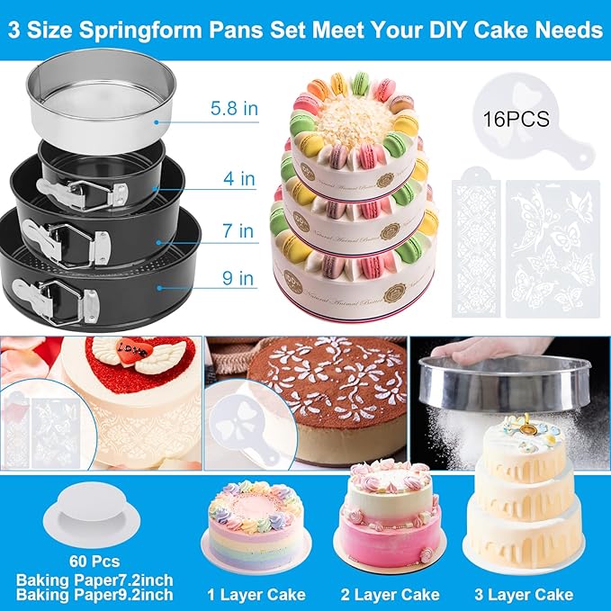 Cake Decorating Kit, 594 Pcs Cake Decorating Supplies with 3 Springform Pans, Cake Carrier, Turntable, Piping Bags Tips for Beginner Professional Mothers Day Gifts for Mom
