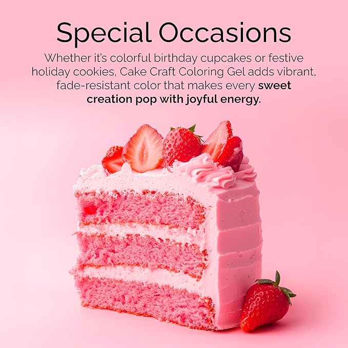 Cake Craft Coloring Gel Kit– 12 Vibrant Colors | Edible Food Coloring for Icing, Fondant, Cake Batter, Cookies & More | Concentrated Formula