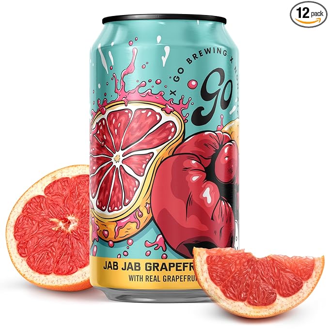 Go Brewing - Jab Jab Grapefruit IPA - Non-Alcoholic Craft Beer - Full-Bodied, Low-Calorie Brew - Tart, Hoppy, Grapefruit Flavor Profile - Classic Ingredients - Ideal for Any Occasion (12 Oz, 12 Cans)