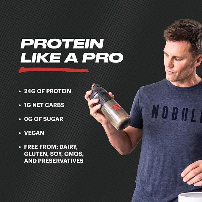 TB12 Plant Based Protein Powder by Tom Brady, 24g of Vegan Pea Protein, Low Sugar, Low Carb, Non-GMO, Meal Replacement, Keto Friendly, Paleo, Sugar Free, Chocolate Flavor (1.12 Ounce / 12 Pack)