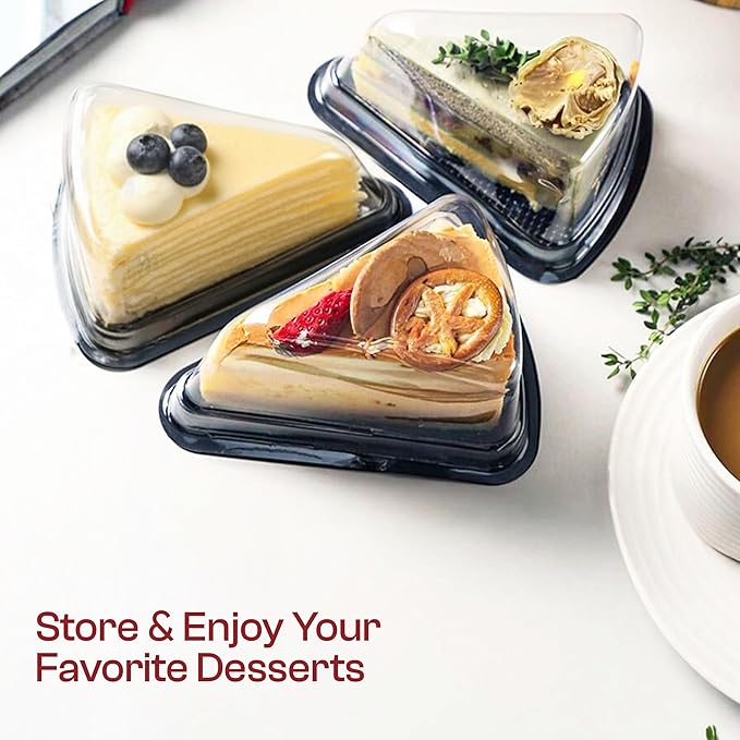 DoubleWave 50-Pack Clear Cake Slice Containers | BPA-Free, Stackable Dessert Holders for Parties, Weddings, and Special Events – Shatter-Resistant Plastic | Keeps Cake Fresh at Parties