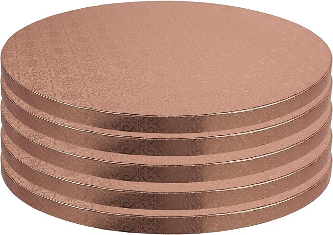 O’Creme Cake Board, Rose Gold Foil Round Cake Circles with Gorgeous Design, Sturdy & Durable 1/2” Thick Cake Drums, Round Cake Boards with 22” Diameter, Pack of 5 Disposable Cake Drums