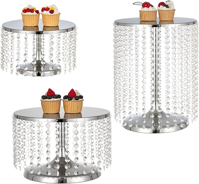 LANLONG Silver Metal Cake Stand for Set of 3, 12in Round Wedding Cupcake Holder for Table, Dessert Cupcake Pedestal Display Plate for Party Wedding Anniversary Baby Shower