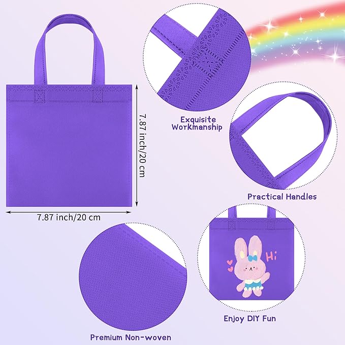 Aneco 30 Pieces Non-Woven Goodie Bags 8×8 Inch Party Favor Gift Bag Reusable Rainbow Cloth Bag for Birthday Party Baby Shower Wedding