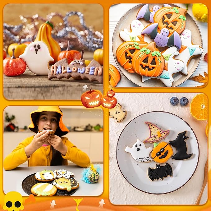 Lezmarket 22Pcs Halloween Cookie Cutters, Stainless Steel Baking Supplies for Halloween Cookie Sandwich Party Decorations- Ghost Pumpkin Cat Bat Coffin Witch Hat Skull Candy Broom Spider Owl Tooth