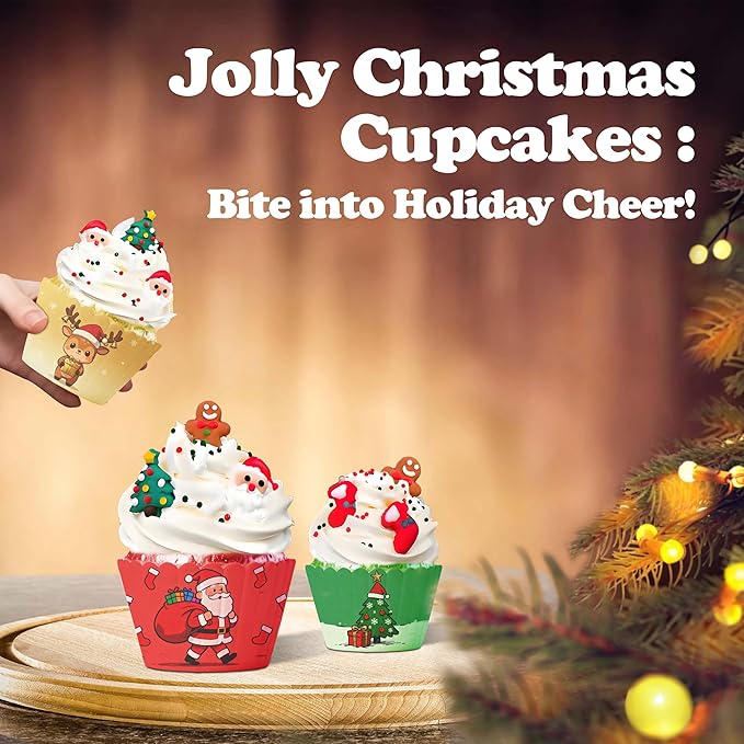 Christmas Sprinkles for Baking 16Pcs - 4 Designs Santa, Gingerbread Man, Holiday Stocking, Christmas Tree - Edible Decorations for Cookies, Cakes, Cupcakes, Holiday Desserts