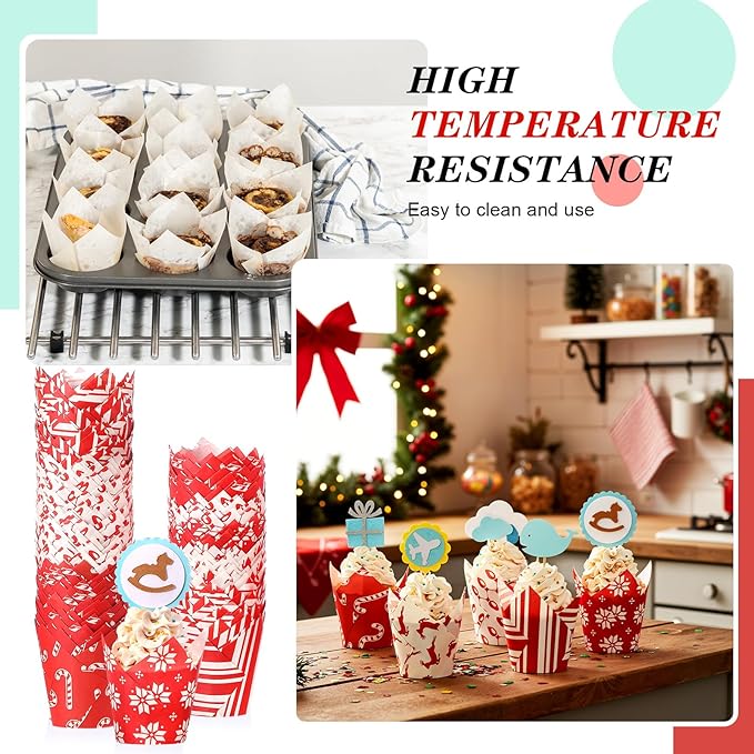 500 Counts Christmas Tulip Cupcake Liners Birthday Party Muffin Cupcake Baking Liners Grease Proof Cake Liner Holders for Fall Christmas Halloween Birthday Party