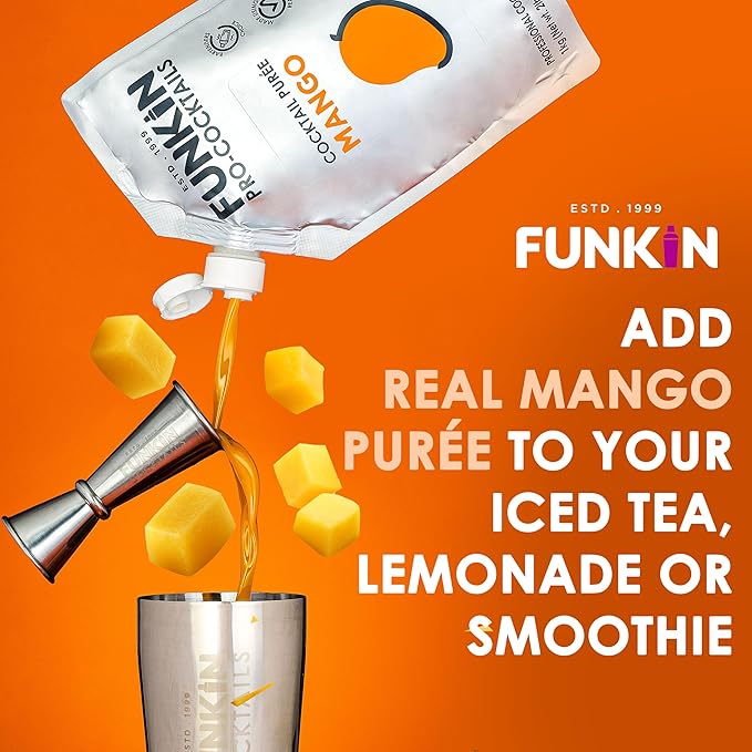 Funkin Fruit Puree | Real Fruit, Simple Ingredient, Natural Mixer for Cocktails, Drinks, Smoothies | Vegan, Non-GMO, Gluten-Free (2.2 lbs) (Mango)