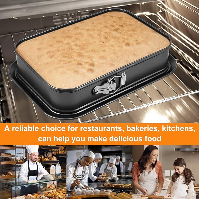 Springform baking Pan Rectangle, 14 x 9.5 Inch Large Spring Form Cake Pan with Removable Bottom, Non-stick Cheesecake Cake Pan Bakeware for Home Kitchen DIY (Rectangular)