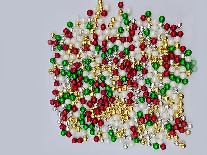 Colorful Christmas Lights & 7mm White Red Green Gold Silver Pearl Sugar Sprinkles, 4.6 oz Candy Bulbs for Cake Decorating and Cupcake Toppers, Cookie Decoration, Ice Cream Topping