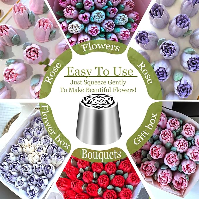 FANTEXY Extra Large Russian Piping Tip Food Grade Stainless Steel Seamless Flower Frosting Nozzles For Cakes Decorating, Buttercream Flowers,Dishwasher Safe SL58