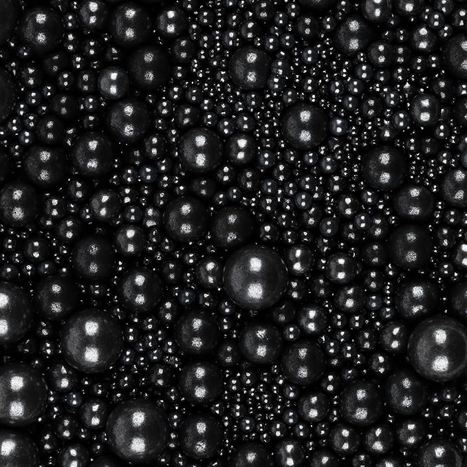 Black Sprinkles for Cake Decorating 3.5 Ounces, Edible Sugar Pearls Mixing Sizes for Cupcake Topper, Cookies, Ice Cream Toppings Cake Decorations for Party Celebrations