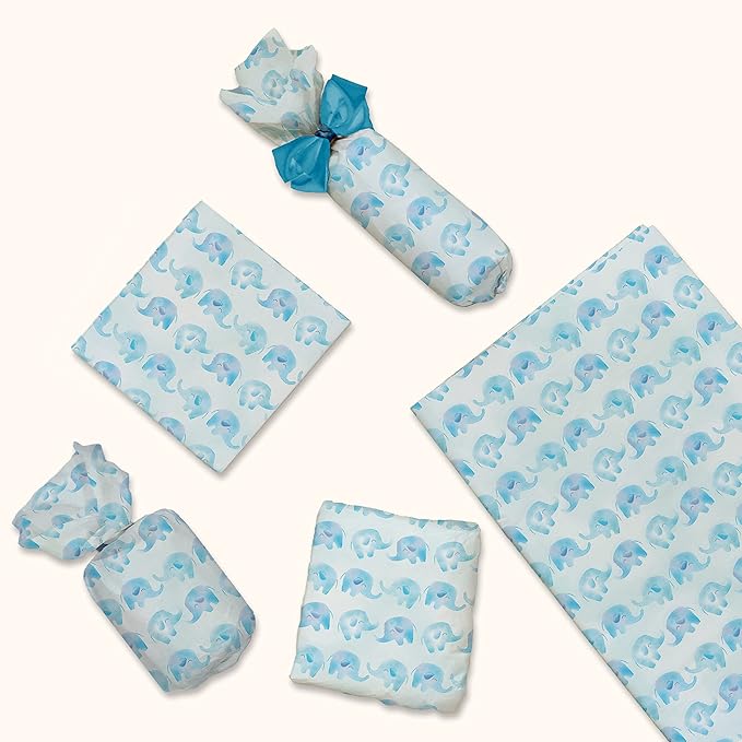 Blue Elephant Printed Tissue Paper for Gift Bags or Boxes and Wrapping - Baby Shower Bulk Decorative Art Tissue Paper for Packaging and Gifting | 24 Sheets 20" x 30"