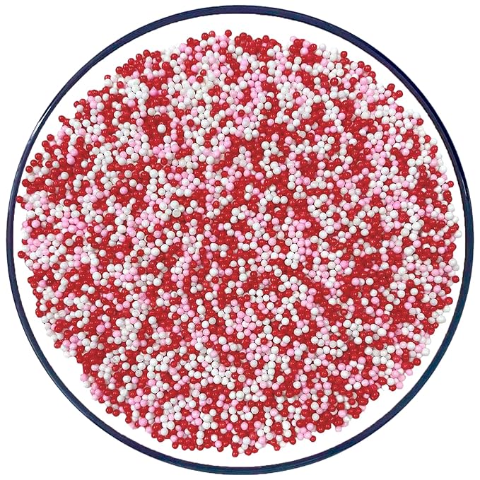 Sentovac Valentine Nonpareils Sprinkles Edible 2mm Mini Peals Red Pink White Sprinkle for Cake Decorating Sugar Candy Cookie Cupcake Topper Baking Decorations Valentine Wedding Supplies