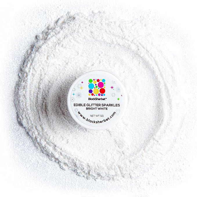 Blacksherbet Bright White Edible Glitter for Drinks 5 Grams | KOSHER Certified | Drink Glitter and Dust for Cakes, Strawberries, Cupcakes, Chocolate & Cake Pops