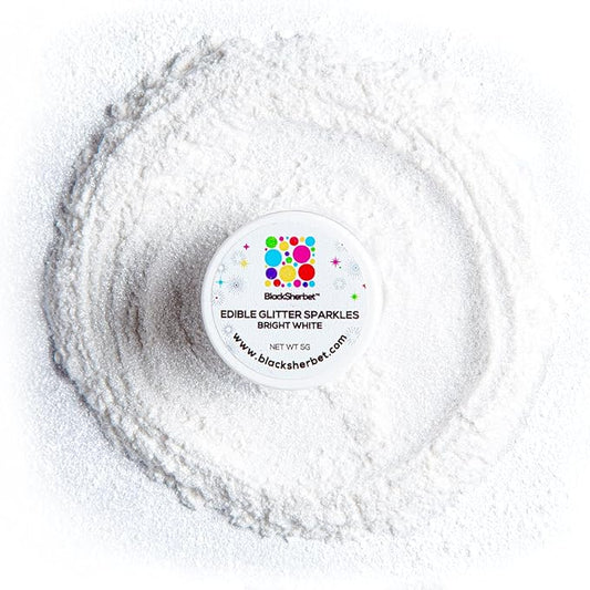 Blacksherbet Bright White Edible Glitter for Drinks 5 Grams | KOSHER Certified | Drink Glitter and Dust for Cakes, Strawberries, Cupcakes, Chocolate & Cake Pops