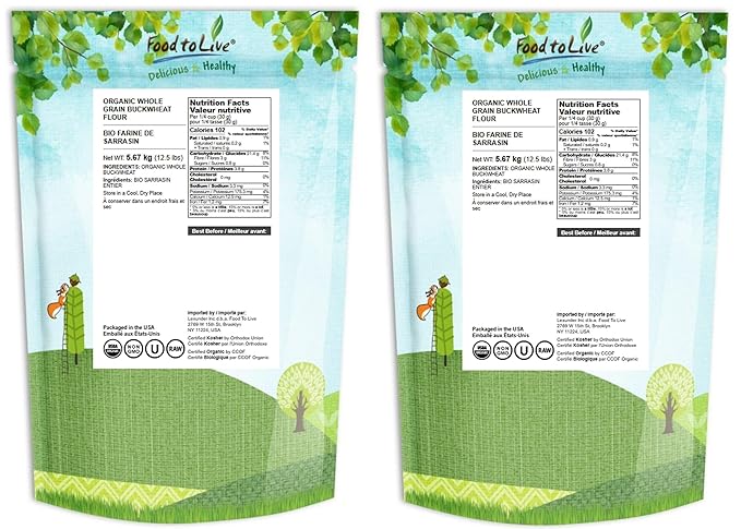 Food to Live - Organic Whole Grain Buckwheat Flour, 25 Pounds - Non-GMO, Kosher, Unbleached, Unbromated, Unenriched, Stone Ground, Powder, Meal, Sirtfood, Bulk