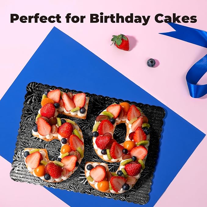 Fit Meal Prep [20 Pack] 14x10 Rectangular Cake Boards Black Cardboard Cake Base, Quarter Sheet Disposable, Pizza, Desserts and Pastries Food Bottoms, Grease Proof and Moisture Resistant