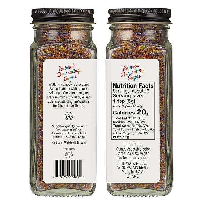 Watkins Rainbow Decorating Sugar (No Artificial Dyes), Non-GMO, Kosher, 4.6 Ounce, 1-Pack