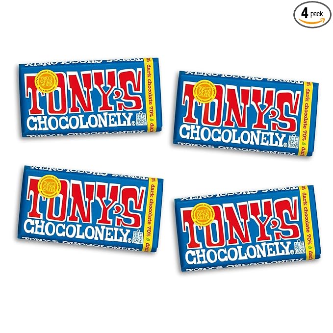 Tony’s Chocolonely Belgian Dark Chocolate Halloween Candy Bar, Pure Chocolate Bar for Snacks, Party Favors, Gifts, or Gift Basket, Vegan, 70% Cacao, Made From Quality Fairtrade Cocoa, 6.35 Oz, 4 Bars