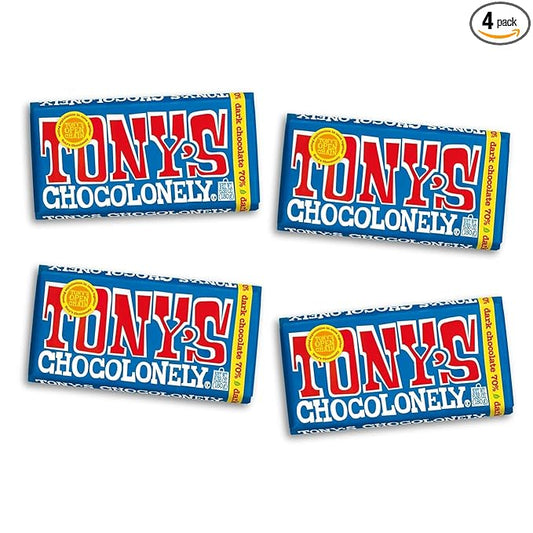 Tony’s Chocolonely Belgian Dark Chocolate Halloween Candy Bar, Pure Chocolate Bar for Snacks, Party Favors, Gifts, or Gift Basket, Vegan, 70% Cacao, Made From Quality Fairtrade Cocoa, 6.35 Oz, 4 Bars