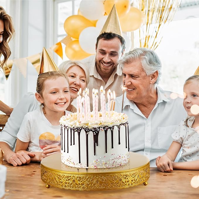 Wenqik 14 Inch Gold Cake Stand Set Metal Round Cupcake Dessert Stand with Cake Cutting, Spatula Cupcake Pastry Display Candy Holder Table Display for Wedding Party Birthday Baby Showers Anniversary