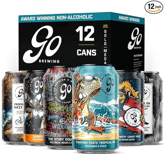 Go Brewing - 12 Mixed Pack - Non-Alcoholic Craft Brew - Small Batch Brew - Classic Ingredients - Non Alcoholic Assorted Variety Pack - Low-Calorie, NA Brew - Ideal for Any Occasion (12 oz, 12 Pack)