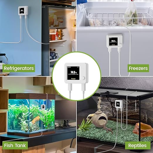 MOCREO WiFi Refrigerator Thermometer with Freezer Alarm, Digital Temperature Sensor with App & Email Alert, 2 Years Free Data Export, Remote Monitor for Fridge, Fish Tank