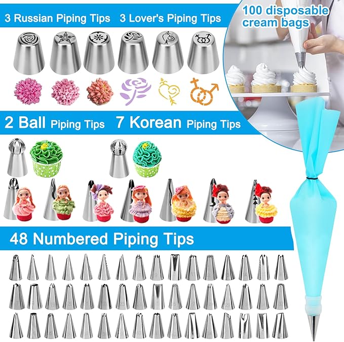 Cake Decorating Kit, 594 Pcs Cake Decorating Supplies with 3 Springform Pans, Cake Carrier, Turntable, Piping Bags Tips for Beginner Professional Mothers Day Gifts for Mom