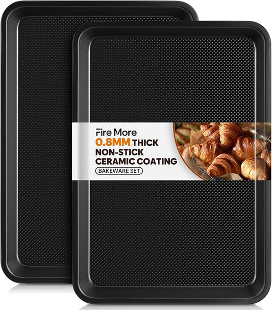 2 Pack Jelly Roll Pan 15.3” x 11.3” Cookie Sheets for Baking 0.8mm Thick Non Stick Baking Sheets for Oven Heavy Duty Baking Trays