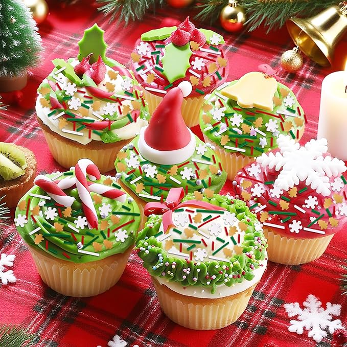 Edible Christmas Sprinkles Gold Christmas Tree Sprinkle White Winter Snowflake Sprinkle Red Green White Jimmies Holiday Cake Sprinkles for Cake Baking Ice Cream Cookies Cupcake Topper 8.4 Oz