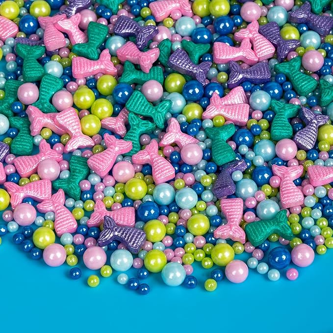 Mermaid Sprinkles, Edible Pearl Sprinkle for Cake Decorating,130g/4.58oz, Blue Green Purple Pearls Mix Baking Candy, Ocean Theme Cake Topper Cupcake Cookie Ice Cream Decorations, Birthday Children's Summer Party Supplies