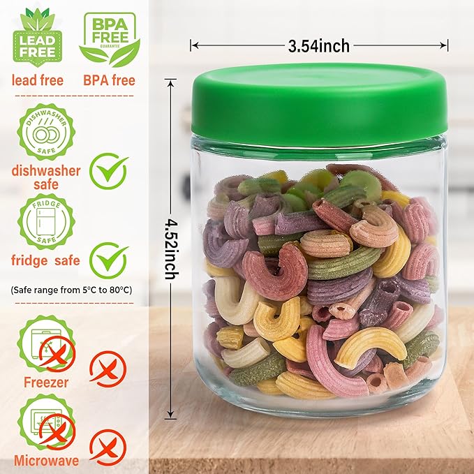 EONJOE 16oz Glass Jars for Overnight Oats Snacks Salad Yogurt Pudding Cereal Candy Storage Containers Meal Prep Mason jar with Airtight lids,6 Pack