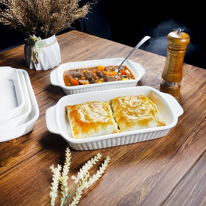 Ceramic Small baking dish 8 x 5 Small Au Gratin Baking Dish with Handles, Set of 4, 15 Oz Casserole Dishes, for Oven Roasting, for Individual portion, Lasagna, Pie, Gratin, Kitchen Home