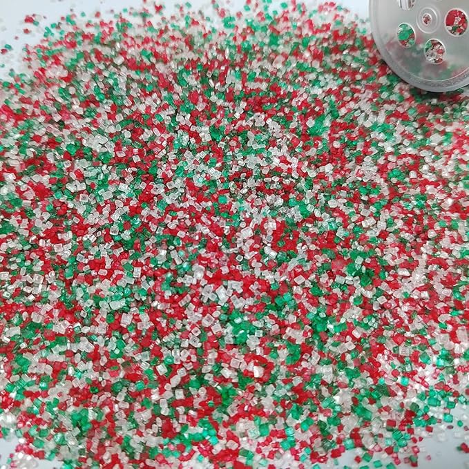 Homankit Christmas Sugar Sprinkles Sanding Sugar Edible Green Red and White Sugar Crystals for Cake Decorating, Baking Cookies, Ice Cream, Cupcake, Celebration Party Supplies
