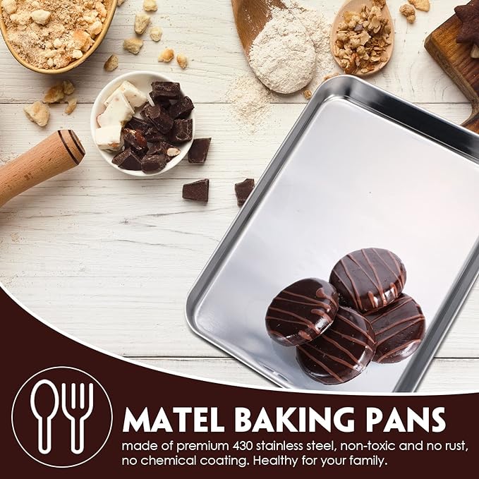 Zopeal 12 Pieces Baking Sheet Pan Cookie Sheet Set for Oven Stainless Steel Trays Nonstick Small Serving Tray Cake Toaster Metal Food Trays, Oven and Dishwasher Safe(10 x 8 x 1 Inch)