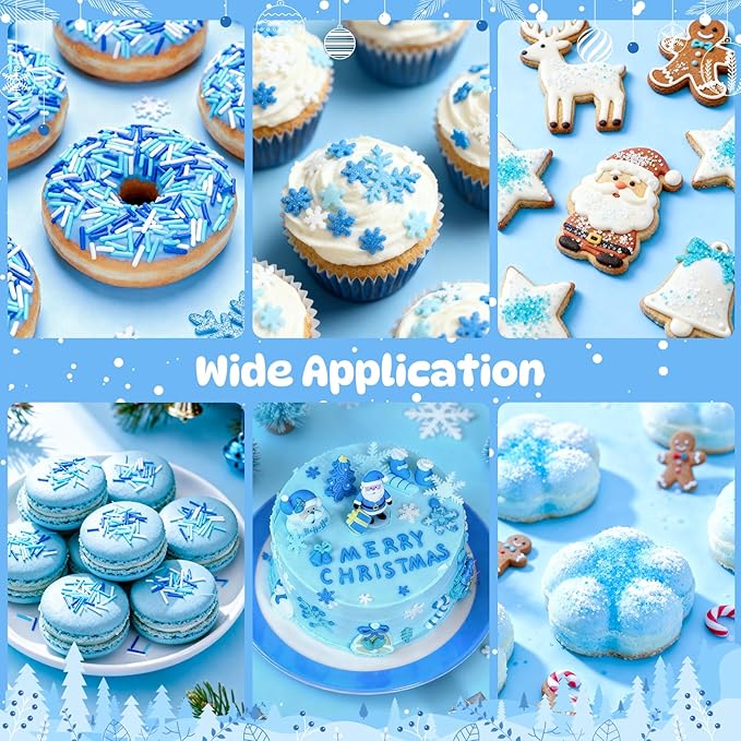 Winter Sprinkles 4 Jars Christmas Sanding Sugar Snowflake Confetti Snowman Jimmies Baking Decorations for Holiday Cookies Cupcakes 12oz