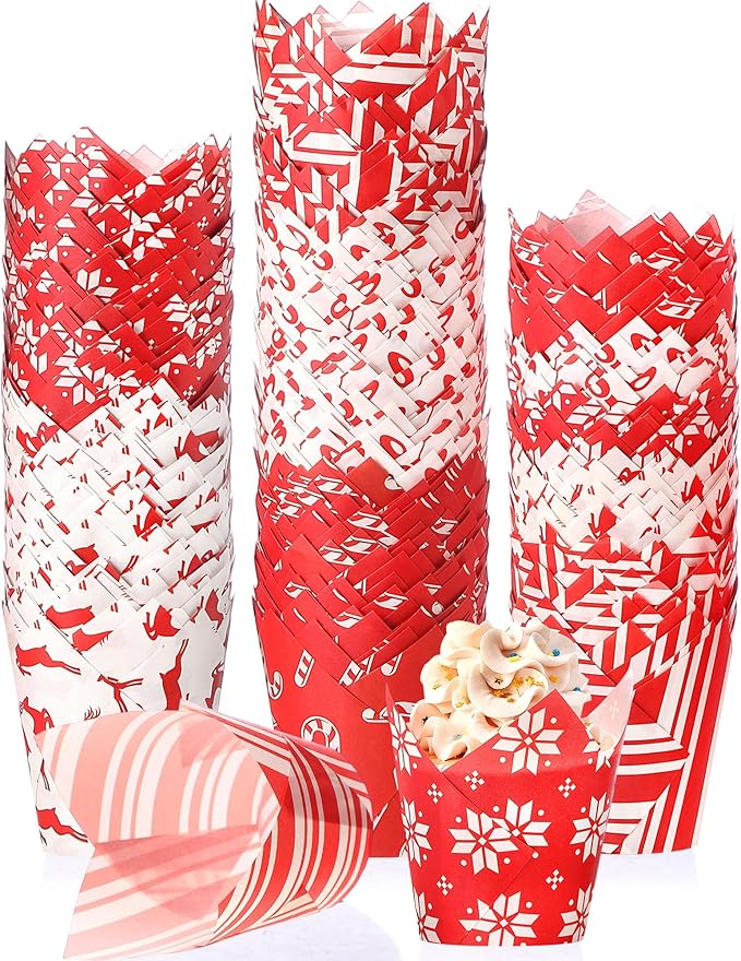 500 Counts Christmas Tulip Cupcake Liners Birthday Party Muffin Cupcake Baking Liners Grease Proof Cake Liner Holders for Fall Christmas Halloween Birthday Party