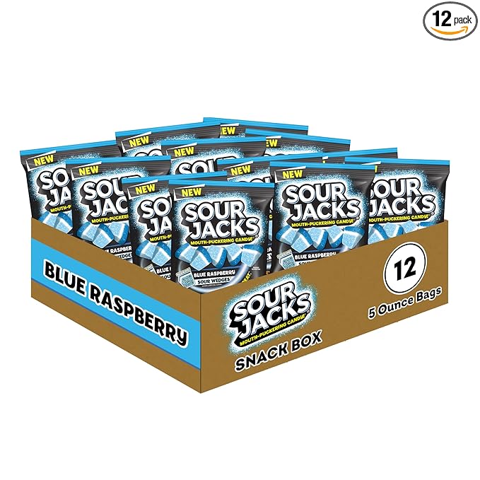SOUR JACKS, Sour Gummy Wedges, Blue Raspberry Flavored Candy, 5oz Bag (12 Pack)