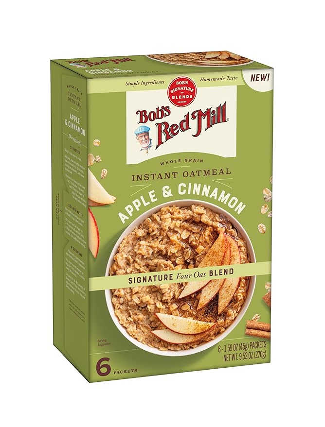Bob's Red Mill Instant Oatmeal Packets, Apple & Cinnamon, 6 Packets Total, Non-GMO, Gluten Free, Whole Grain