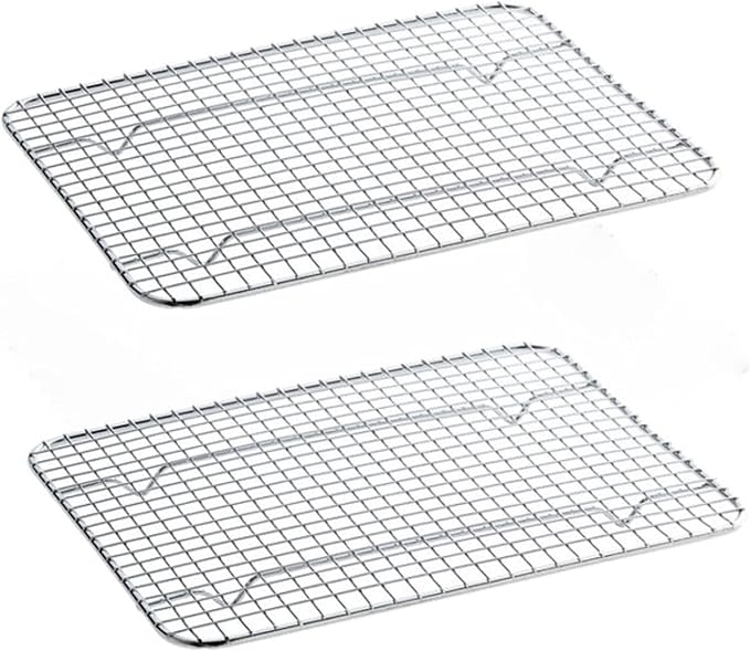 TrueCraftware- 8"x 10" Half Size Rectangular Wire Pan Grate Chrome-Plated Set of 2-Fits Half Size Sheet Pan Cookie Pans Cooling Rack Baking Sheet Grate Cake Rack for Pies Cookies Pastries Cakes