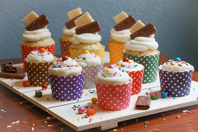Paper Baking Cups (Polka Dots), Greaseproof Disposable Cupcake Liners (Purple, Large Cups (50-Pack))