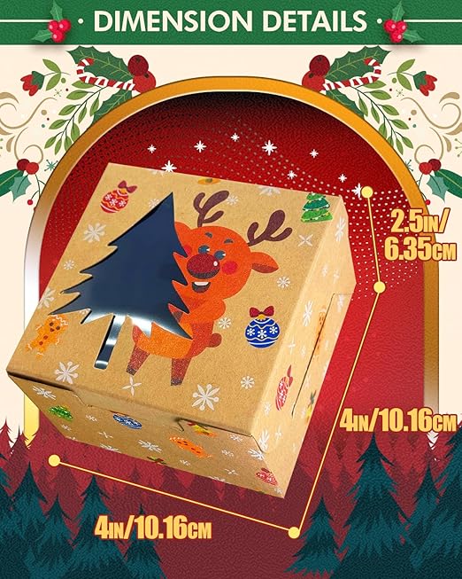 qiqee Christmas Shoes Bakery Boxes with Window 30pcs 4x4x2.5 Mini Cookie Boxes Macaron Boxes Small Donut Pastry Boxes for Christmas