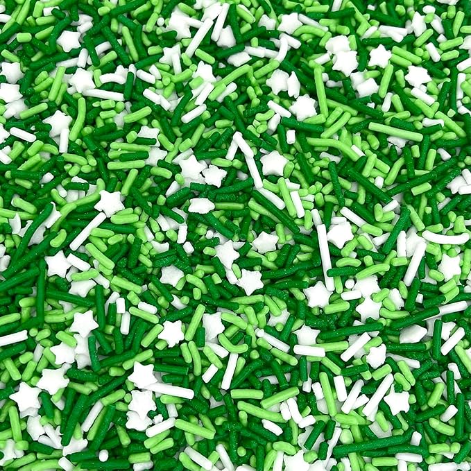 Manvscakes Sprinkles- Edible Cake and Cupcake Sprinkles with Assorted Shapes and Sizes for Parties, Metallic Sprinkle Mix for Cookies, Ice Cream, Cake and Cupcake Decorating, 4 oz (Green and Silver)