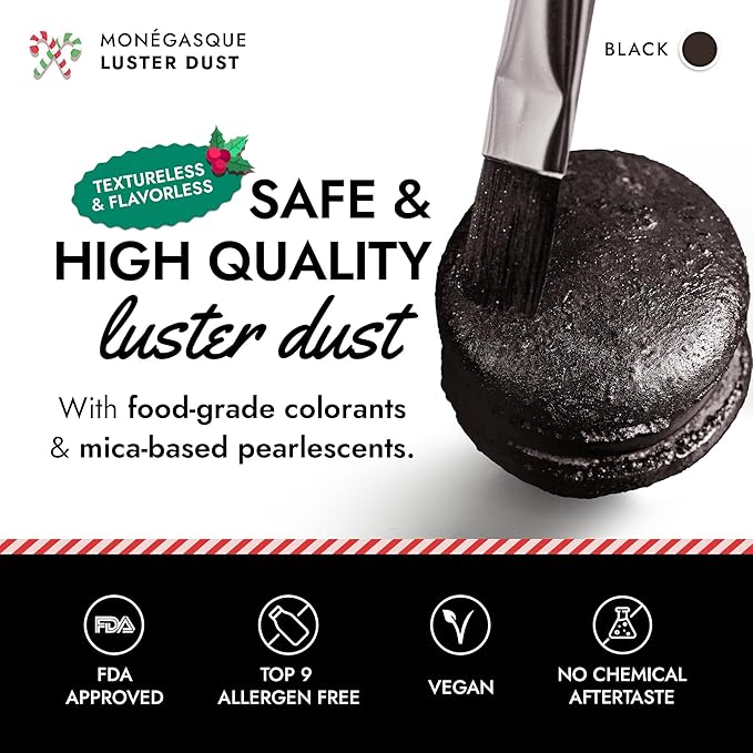 MONÉGASQUE Black Edible Glitter for Drinks 7g – Edible Glitter for Cakes & Cocktails - Black Luster Dust for Cocktail & Christmas cake Decorations - Drink, Food Decorations, & Cake Decorating Spray